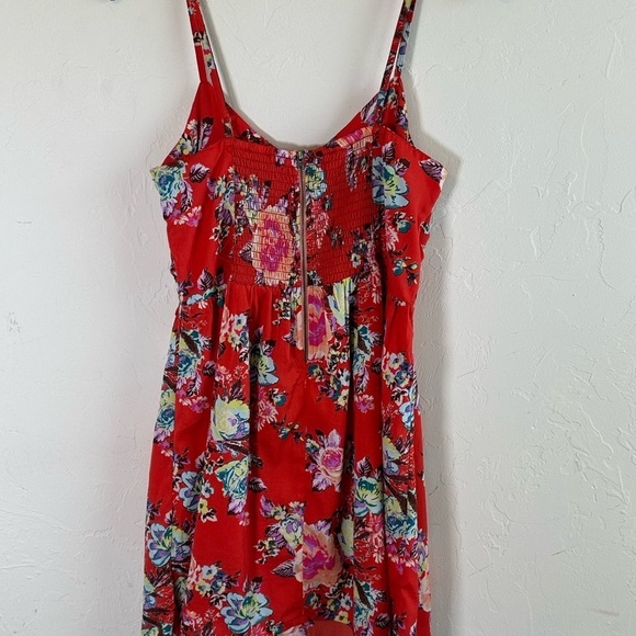 Roxy Orange Floral Slip Dress with Ruched Front Bodice and Gold Zipper Sz M - Picture 4 of 11